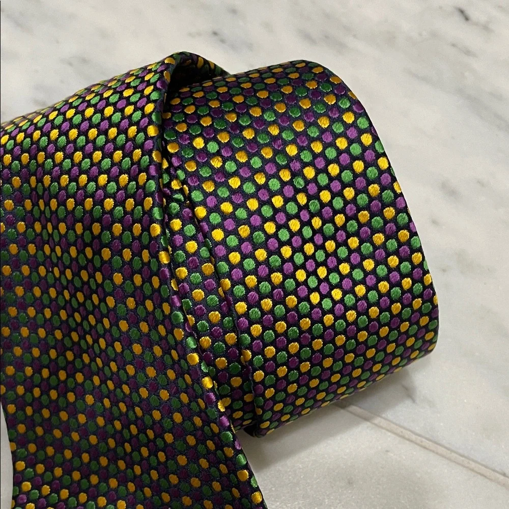 Turnbull & Asser Black Tie with Gold and Purple Dots - Picture 3 of 3